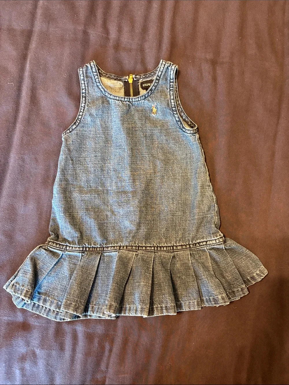 Ralph Lauren Blue Denim Sleeveless Pleated Hem Dress
